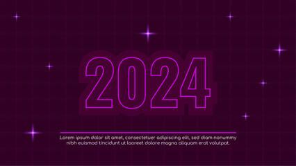 Purple violet vector simple and elegant 2024 new year banner. Happy new year 2024 background