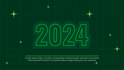 Green vector abstract minimal modern happy new year 2024 banner. Happy new year 2024 background