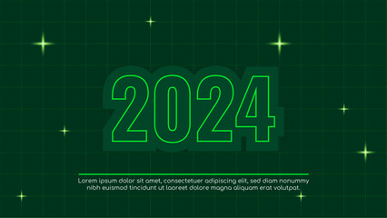 Obraz premium Green vector abstract minimal modern happy new year 2024 banner. Happy new year 2024 background
