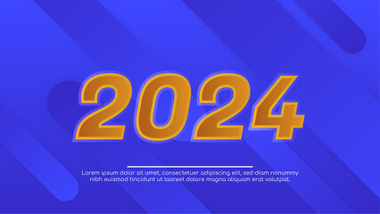 Obraz premium Orange and blue vector decorative 2024 new year banner in modern style. Happy new year 2024 background