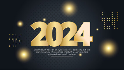 Black and gold vector abstract minimal modern happy new year 2024 banner. Happy new year 2024 background