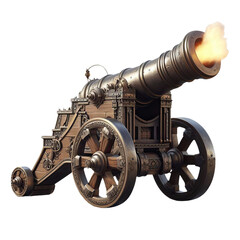 Medieval canon firing isolated on transparent background