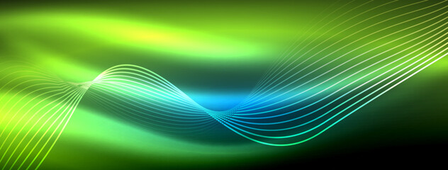 Glowing neon wave abstract background - vibrant, luminescent waves pulsate in a captivating and electrifying display