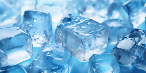 Obraz premium Blue ice cubes glisten against a backdrop of stark, contrasting white