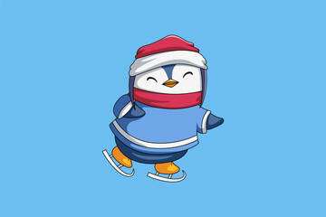 Cute Christmas Penguin Character Design Illustration