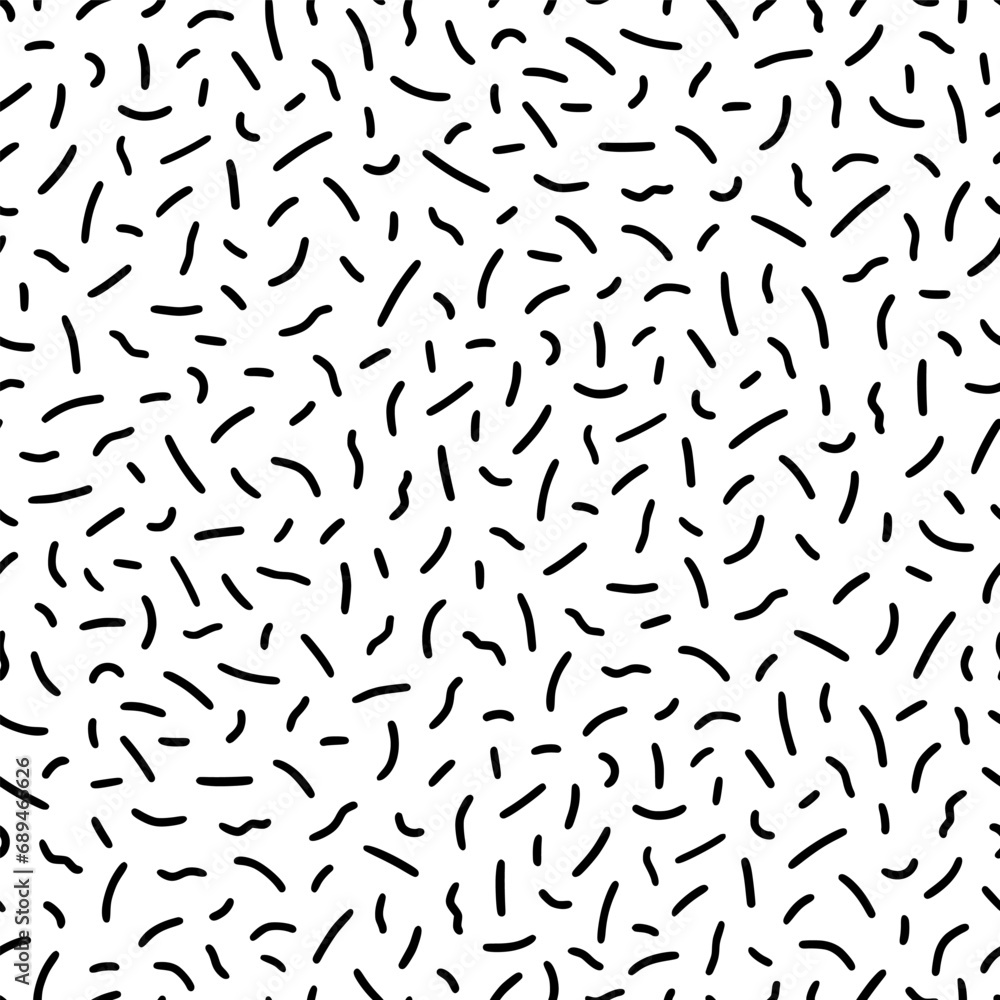 Poster Small dash pattern on white background. Hand drawn small black dash seamless pattern. Simple minimal abstract, geometric texture design seamless background. Vector illustration