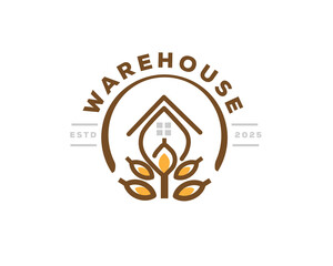 vintage warehouse wheat logo icon symbol design template illustration inspiration