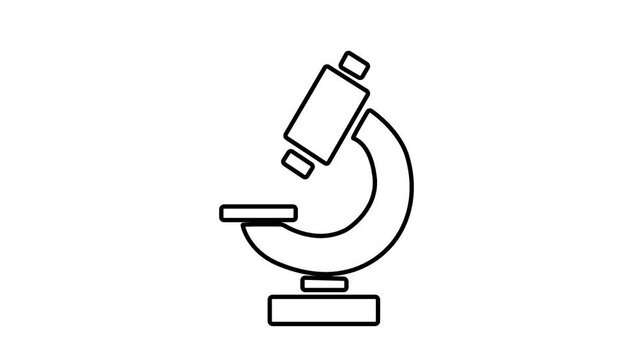 Chemistry, pharmaceutical instrument, medical laboratory blood test Microscope icon animation on white background.