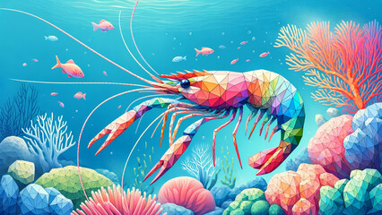 Fototapeta na wymiar Colorful Polygonal Shrimp. Type H - Generated by AI