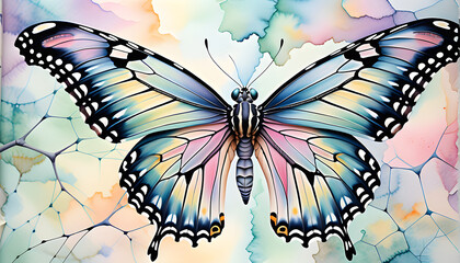 Fantasy of Beautiful Butterflies in Watercolor Art.(Generative AI)