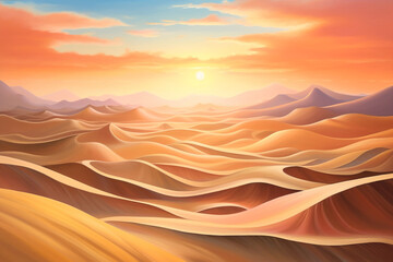 Fototapeta na wymiar sunset over desert dunes, oil painting