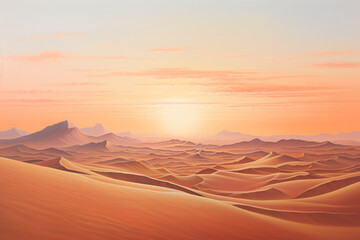 Fototapeta na wymiar sunset over desert dunes, oil painting