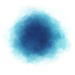 Blue watercolor paint round shape with liquid fluid isolated on transparent background for design elements.