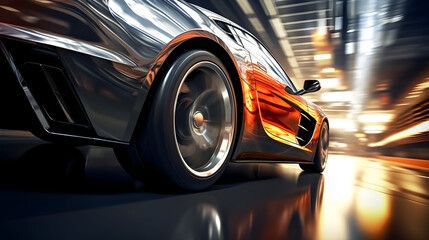 side view of a fast driving sport car, blurred motion background, generative ai - obrazy, fototapety, plakaty