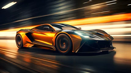 Foto op Canvas side view of a fast driving sport car, blurred motion background, generative ai © Lucky Ai