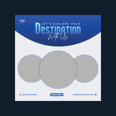 Travel sale banner and social media post template.