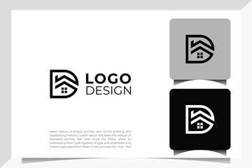 Initial letter D home house logo design. Vector illustration of home shaped for company - obrazy, fototapety, plakaty