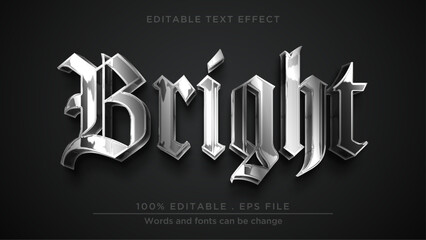 Bright silver editable text effect. Realistic chrome mockup template