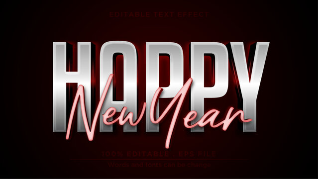 Happy new year text effect. Glossy editable text effect mockup