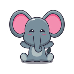 Cute elephant sitting cartoon vector illustration. 