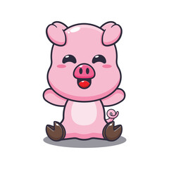 Obraz na płótnie Canvas Cute pig sitting cartoon vector illustration. 