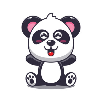 Cute panda sitting cartoon vector illustration. 