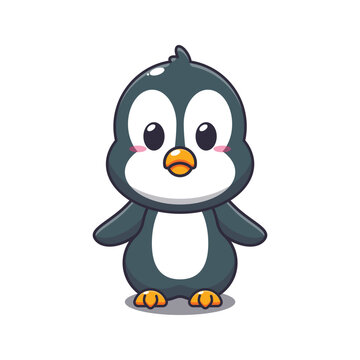 Cute penguin cartoon vector illustration. 