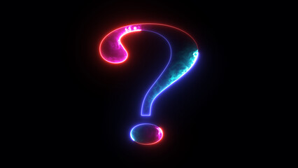 Blue and pink neon glowing question mark abstract black background. Neon question mark icon