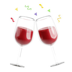 3D Illustration of Toasting Glasses with Cheers for New Year's Day Celebration