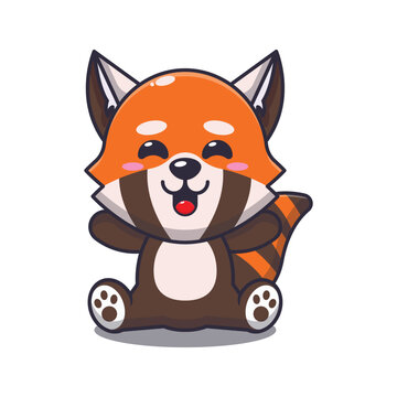 Cute red panda sitting cartoon vector illustration. 