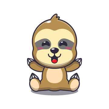 Cute sloth sitting cartoon vector illustration. 