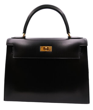 Hermès Kelly handbag, black box calf, gold hardware.