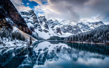 Frozen Serenity, A Captivating Winter Storm Blanketing a Tranquil Lake