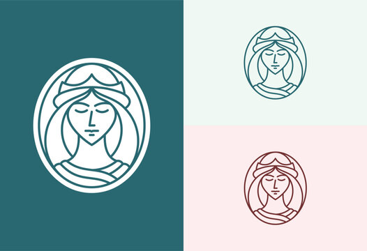 queen logo wearing crown with line style vector illustration,elegant queen logo