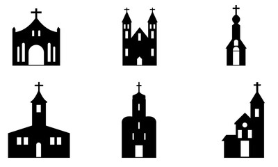 church building detailed vector and silhouettes set black and white - obrazy, fototapety, plakaty