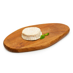 Soft cheese with white mold, on a white background, isolate