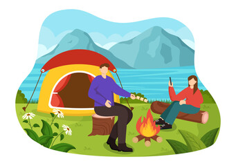 Outdoor Activity Vector Illustration with Relaxing on a Picnic, Leisure Activities at Weekend and Active Recreation in Flat Cartoon Background Design