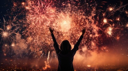 New Years celebration with fireworks and champagne glasses at night comeliness