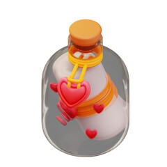 3d illustration of a love letter in a bottle
