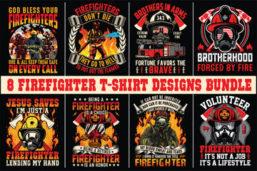 8 firefighter t-shirt designs bundle firefighter t-shirt design - obrazy, fototapety, plakaty
