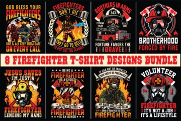 Fotobehang 8 firefighter t-shirt designs bundle firefighter t-shirt design © Shipna