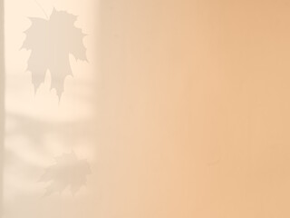Autumn Background Beige Overlay Shadow Maple Leaf Mockup Product, blur Leaves Fall seasonal Forest Backdrop Nature Frame Empty Display Template Product Cosmetic Beauty Minimal Scene Gradient Pastel.