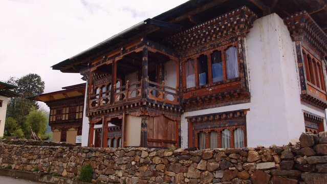 View of an old monastery in the town of Bumthang in Bhutan