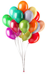 Colorful party balloons with isolated against transparent background. Christmas and happy birthday concept