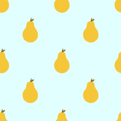 Seamless vector pattern with whole pear fresh fruit. Flat illustrations isolated on blue background