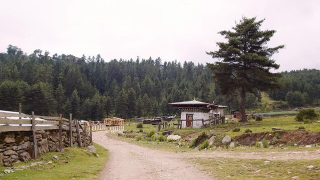 Scenic of a village in the Bumthang valley in Bhutan. 