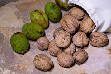 walnuts on wooden background