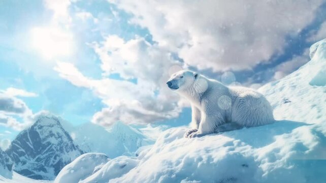 a polar bear lying on the edge of a snowy cliff. seamless looping time-lapse virtual video Animation Background.