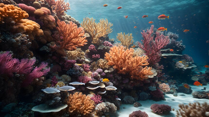 Naklejka na ściany i meble The symphony of coral reefs and colorful fishes