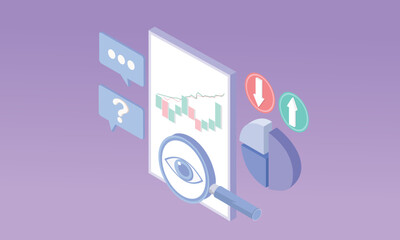 3d minimal Analytical Concepts Stock.on Pastel purple background. 3d graph stock vector icon for financial render illustration